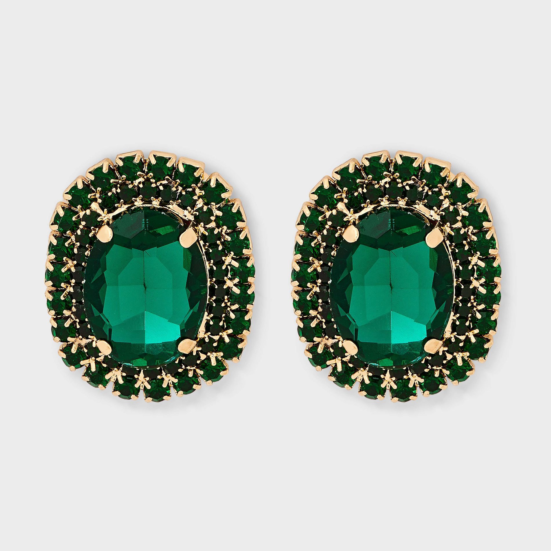 Stone Statement Button Earrings - A New Day™ Gold/Emerald