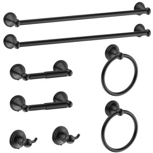Itopfox 8 Piece Matte Black Bathroom Accessories Kit 2 24 Inch Towel Bars 2 Toilet Paper Holders 2 Towel Rings 2 Hooks - 1 of 4