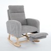 Linen Glider Rocking Chair with High Backrest and Solid Wood Legs - 3 of 4