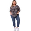 Agnes Orinda Women's Plus Size Keyhole Floral Pleated Long Sleeve Flowy Casual Tunic Blouse - 3 of 4
