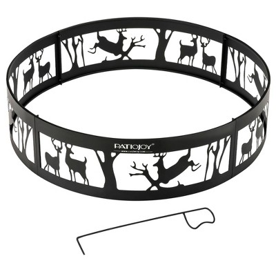 Costway 36'' Metal Fire Pit Ring Deer w/Extra Poker Bonfire Liner for Campfire