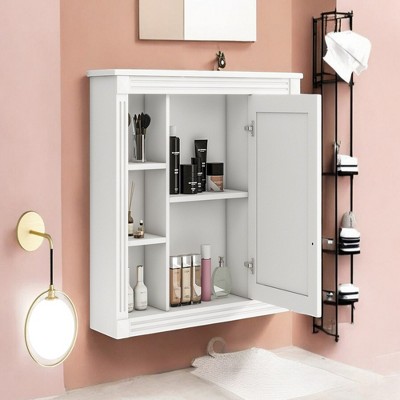 Alilang 35.00 Inch Wall-Mounted Bathroom Cabinet with Mirror and Open Shelves-White