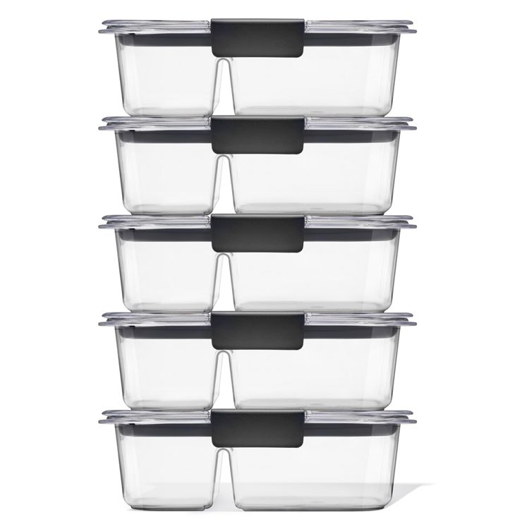 Rubbermaid 5pk 2.85 cup Brilliance Meal Prep Containers, 2-Compartment Food Storage Containers: Kitchen, Lunch, Clear, 1 of 7