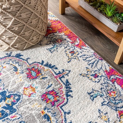 Bohemian Medallion 3' x 5' Blue and Coral Easy-Care Area Rug
