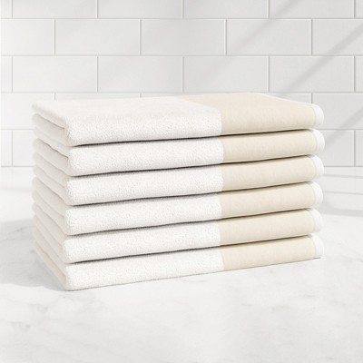 Ultra-Soft Cotton and Modern Linen-Like Border Bath Towels - Great Bay Home