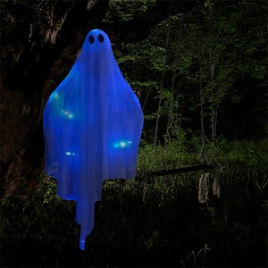 Joyfy 47’’ Halloween Light up White Ghost Outdoor Decor, Hanging Ghost with Spooky Blue LED Light for Haunted House Prop, Front Yard Lawn Party - 1 of 4