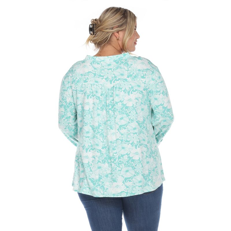 Womens Plus Pleated Long Sleeve Floral Print Blouse - White Mark, 3 of 6