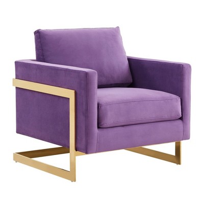 LeisureMod Lincoln Accent Arm Chair Upholstered in Velvet with Gold Frame