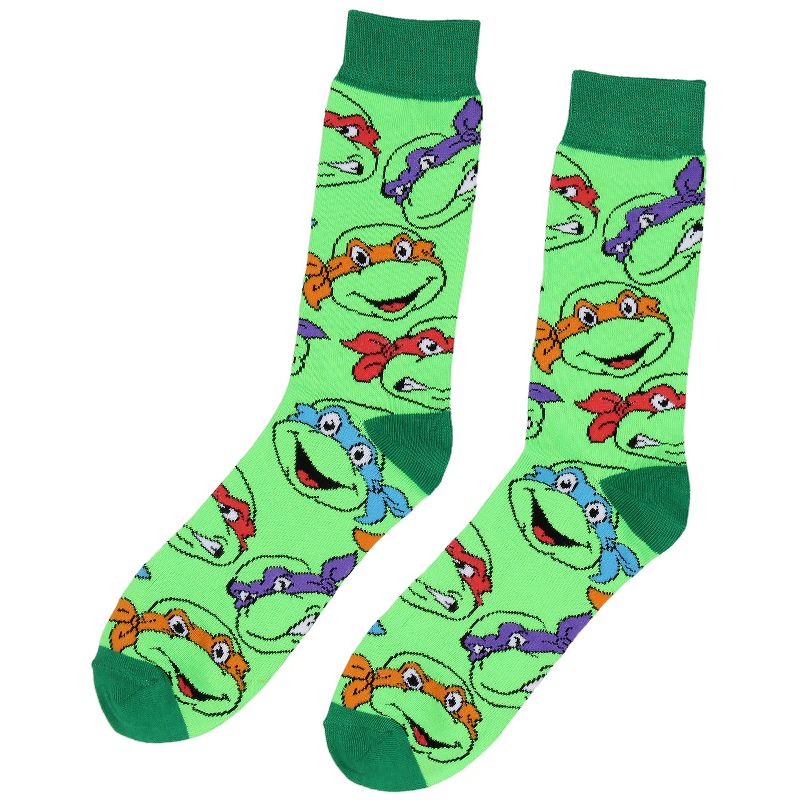 Nickelodeon Teenage Mutant Ninja Turtles Classic Retro Cartoon Crew Socks Green, 2 of 6