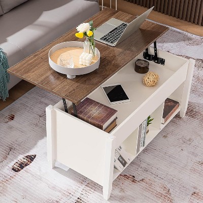 VINGLI Lift Top Coffee Table, White, with Hidden Compartment, Gas Lift Mesa De Centro para Sala Pop Up Coffee Table