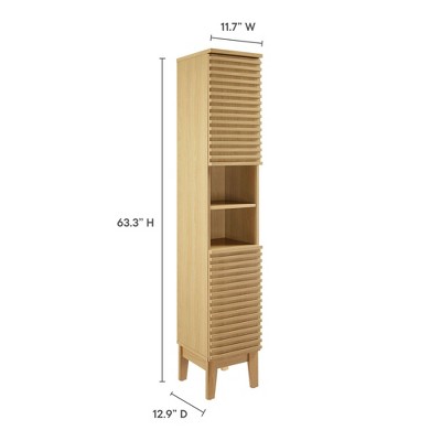 Tall Oak Bathroom Storage Cabinet with Adjustable Shelving