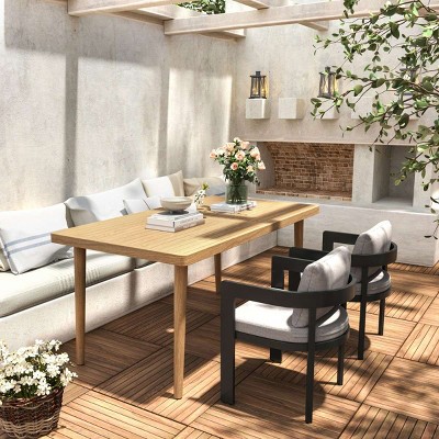 3 Piece Aluminum Outdoor Dining Set with Cushions,Acacia Wood Patio Dining Table and Chairs,Modern Garden Dining Set for Balcony-Cuddlewood
