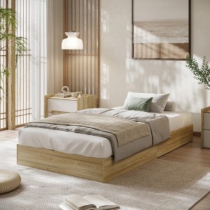 homfan  Solid Wood Platform Bed, Modern Minimalist Floor-Standing Bed Frame with Strong Wooden Slats - 1 of 4