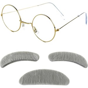 4E's Novelty Old Man Costume for Boys - Stick on Mustache, Eyebrows and Glasses - 100 Day of School Old Man Costume, Grandpa Costume Accessory Kit - 1 of 4