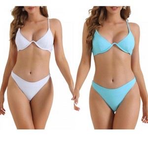 INSPIRE CHIC Women's Halter Underwire Adjustable Spaghetti Straps Triangle Bottoms Swimwear Bathing Bikini Suits 2 Sets - 1 of 4
