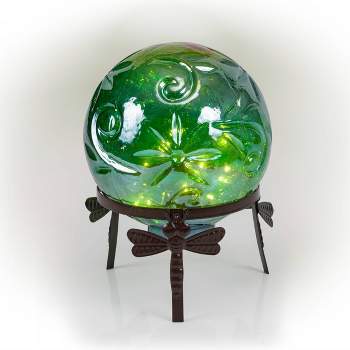 13" Glass Globe with LED Light Green - Alpine Corporation