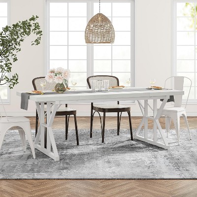 White Farmhouse 71-Inch Rectangular Wood Dining Table for Six