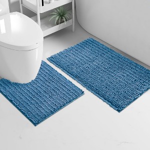 Home Mart Goods 2 Piece Set Blue Soft Cozy Plush Chenille Bath Mat Bathroom Rug - 1 of 4