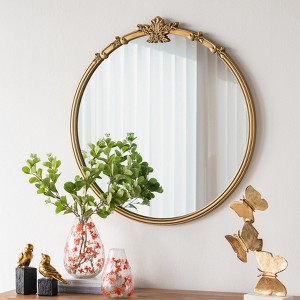 30" x 31" Round Wall Mirror, Gold Finish, Decorative Leaf Crest, Rococo Inspired-- Frevyn - 1 of 4