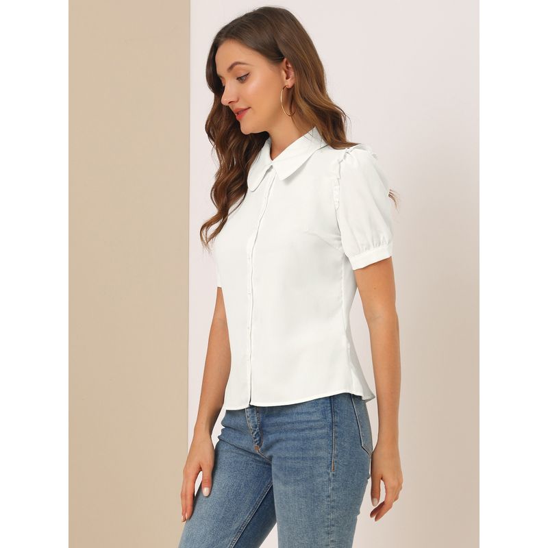 Allegra K Women's Peter Pan Collar Short Sleeve Button Front Work Shirt, 5 of 7