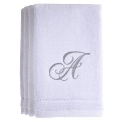 Creative Scents White Fingertip Monogrammed Towels Silver Embroidered
