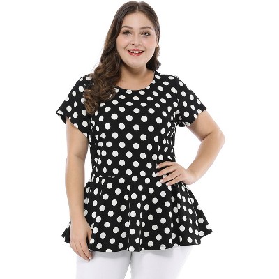 Agnes Orinda Women's Plus Size Polka Dots Fashion Workout Elegant Short Sleeves Peplum Top