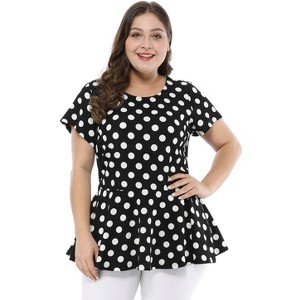 Agnes Orinda Women's Plus Size Polka Dots Fashion Workout Elegant Short Sleeves Peplum Top - 1 of 4