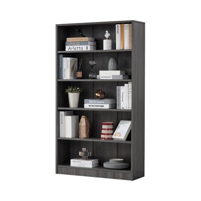 Infurnic Decorative Bookshelf, Tall Modern Wood Bookshelf with 5 Shelves, for Living Room or Library Bookcase, Gray, 11.6"*33"*59.8"
