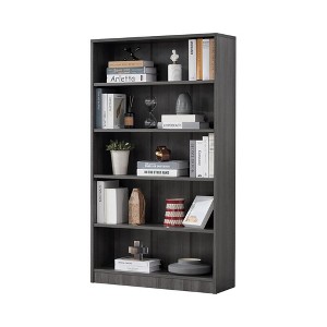 Infurnic Decorative Bookshelf, Tall Modern Wood Bookshelf with 5 Shelves, for Living Room or Library Bookcase, Gray, 11.6"*33"*59.8" - 1 of 4