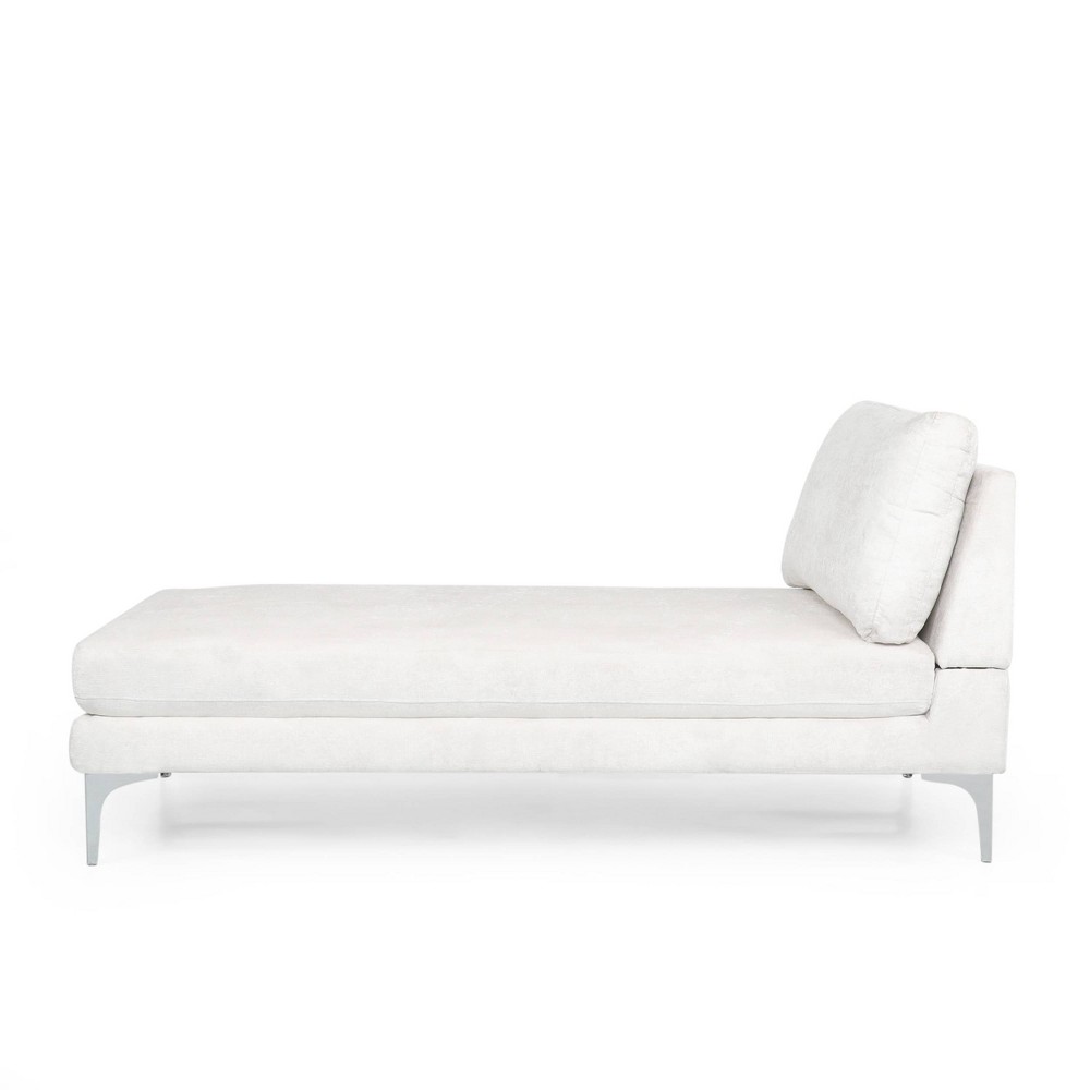 Beamon Contemporary Fabric Chaise Lounge Ivory/Silver - Christopher Knight Home: Plush Seating, Metal Legs