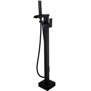 Freestanding Bathtub Faucet Tub Filler Matte Black Floor Mount Bathroom Faucets Single Handle with Hand Shower - 1 of 1