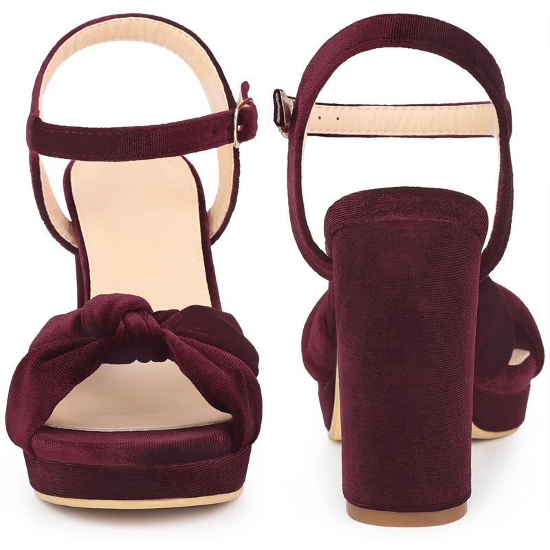 Perphy Women's Knot Platform Slingback Faux Velvet Block Heel Sandals, 2 of 5