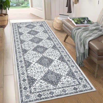 Vintage Floral Area Rugs Machine Washable Soft Low Pile Non-Slip Accent Carpet