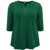 Women's Plus Size Button Decor Pintuck Split Neck 3/4 Sleeve Dressy Casual Blouses - GRACE & GRANDEUR - 4 of 4