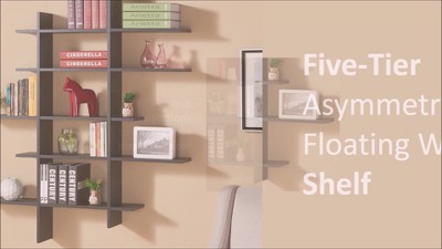 White Asymmetric Five Level Floating Wall Shelf