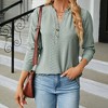Womens Long Sleeve Button V Neck T-shirt Fall Causal Loose Solid Color Shirt Fashion Top Blouse Green M - 3 of 4