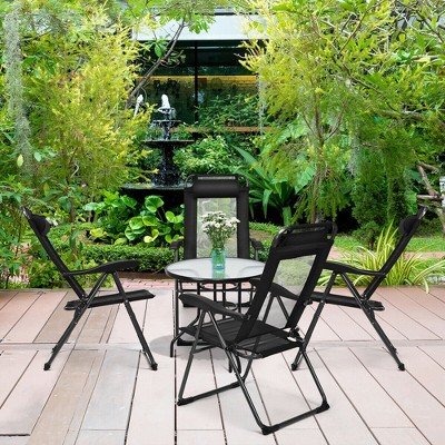 Black Adjustable Reclining Folding Patio Chairs with Headrests, Set of 4