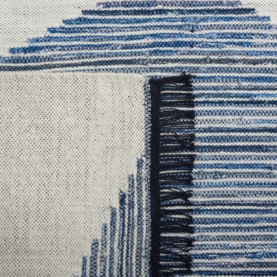 Ivory and Blue Wool Cotton Flat Woven Runner Rug
