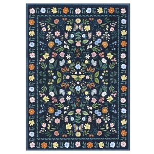 Indoor Farmhouse Bedroom Living Room Rugs, Washable Floral Print Non Slip Dining Room Carpet, Low Pile Accent Rugs - 1 of 4