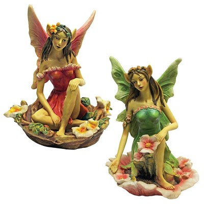 Design Toscano The Red and Green Fairy of Acorn Hollow Statues: Set of Two