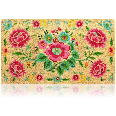 Juvale Natural Coir Doormat, Flower Welcome Mat (30 x 17 In)