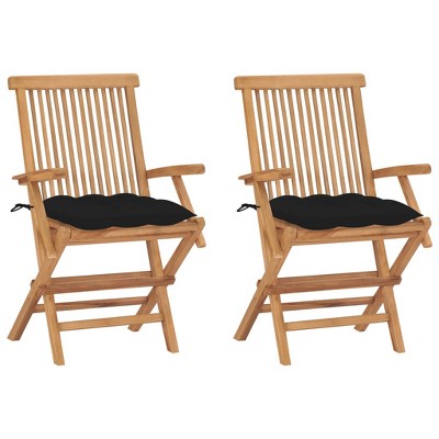vidaXL Patio Chairs with Black Cushions 2 pcs Solid Teak Wood