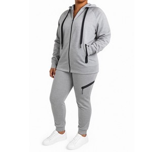 Blu Rock Women's Loose Fit  Full Zip Up Tech Fleece Hoodie & Jogger Set - 1 of 4