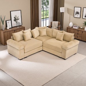 79.1" Corduroy Cloud L-Shaped Modular Sectional Sofa with Thick Cushions & Wide Armrests - 1 of 4