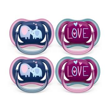 Avent Philips Ultra Air Pacifier 18 Months+ - Steel Blue Elephant/Pink Hello - 4pk