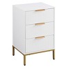 Gulches Mid-Century Modern 3-Drawer Nightstand, White Bedside Table with Gold Metal Legs/Handles & Wavy Drawer Panels for Bedroom Living Room - 3 of 4