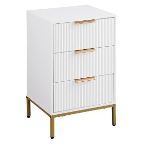 Gulches White Gold 3 Drawers 15 in W Mid-Century Modern Nightstand with Wavy Panels Metal Legs - 1 of 4