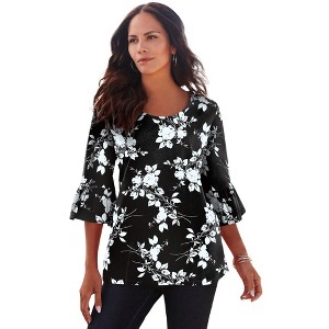 Roaman's Women's Plus Size Ultimate Bell Sleeve Tee - 1 of 4