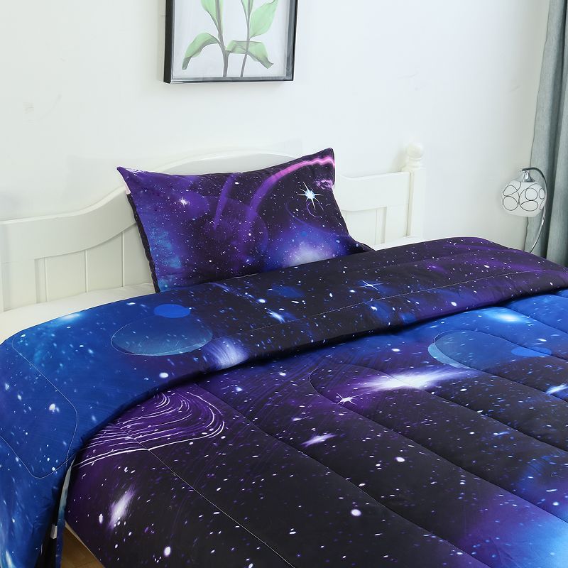 PiccoCasa Polyester Twin Galaxies All-season Reversible Comforter & Pillow Case Sets Galaxies Purple 2 Pcs, 2 of 8