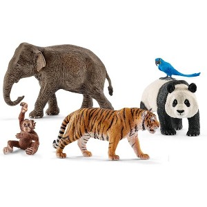 5-Piece Jungle Animal Figurines Set with Elephant, Panda, Tiger, Parrot and Baby Monkey, Realistic Toys for Kids Ages 3+ - 1 of 4